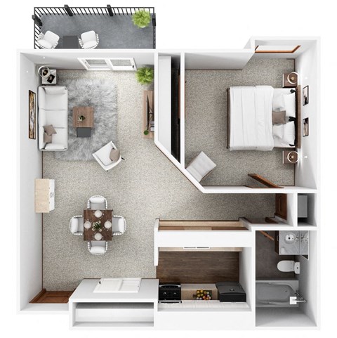 Floor plan for 1 bed, 1 bath, 623 sqft